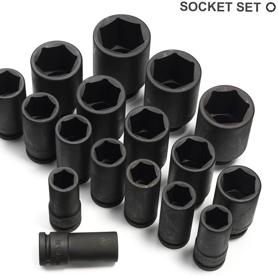 Neiko 02409A 3/4" Drive Deep Impact Socket Set, 22 Piece | Includes Ratchet &amp; Bar Drivers | SAE (7/8" - 2") | Cr-Mo Steel