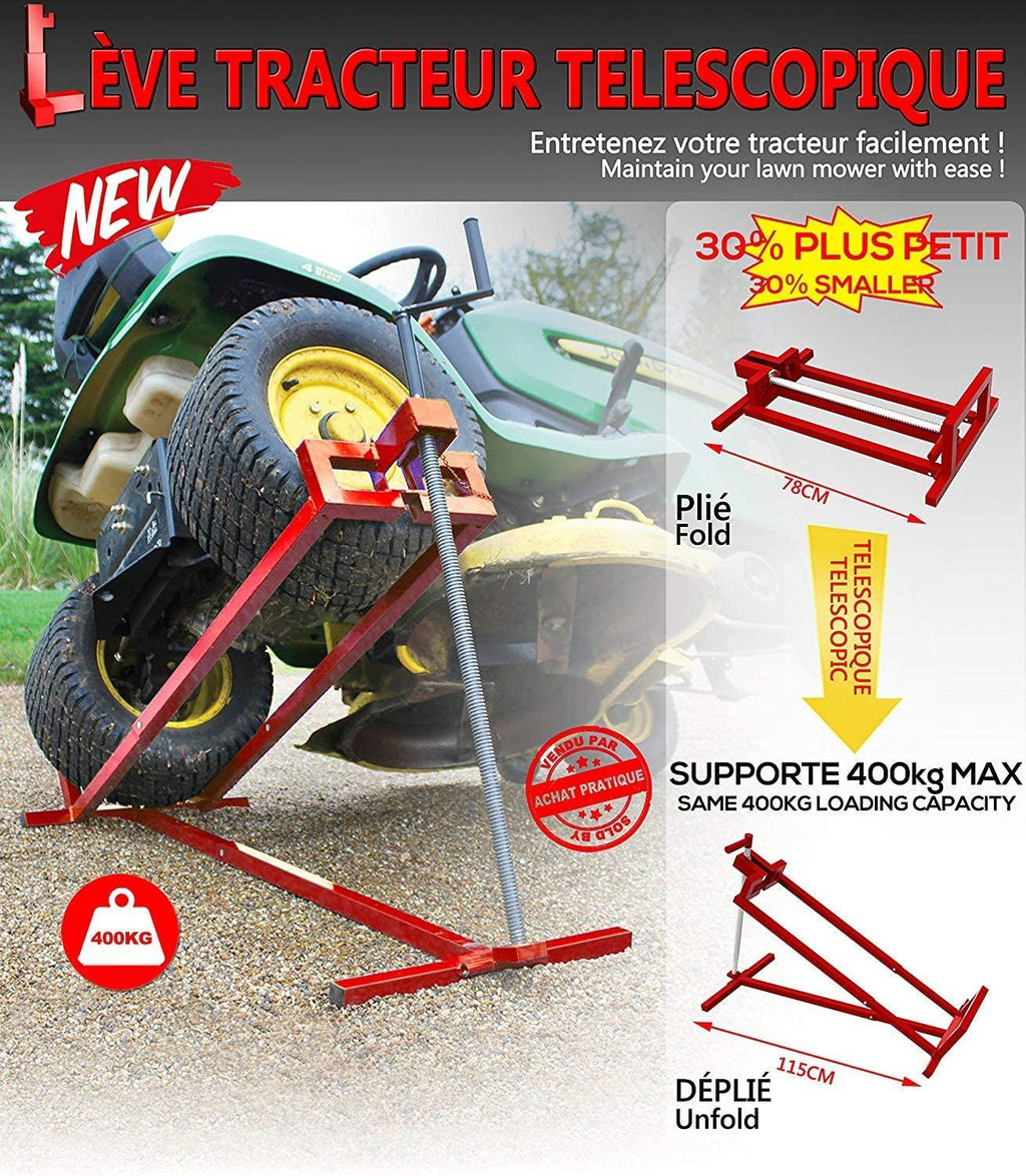 VOUNOT Ride on Mower Jack Lift, Telescopic Maintenance Jack for Lawn mowers and Garden Tractors, Weight Capacity 400kg, Red