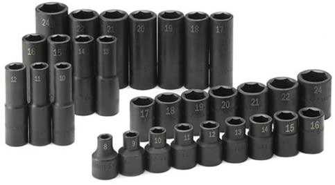 SK Hand Tool 4053 Impact Socket Set – 30 piece Standard Deep Metric Assortments, Rust Preventive. Laser Engraved Fractional Accessories