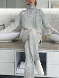 Ladies' Elegant And Simple Light Gray Sprinkling Silver Polka Dot Suit