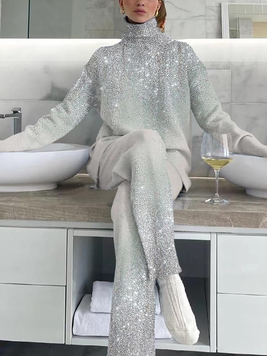 Ladies' Elegant And Simple Light Gray Sprinkling Silver Polka Dot Suit