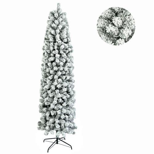 UBesGoo 7.5ft Flocked Pencil Christmas Tree, with 385 Lights