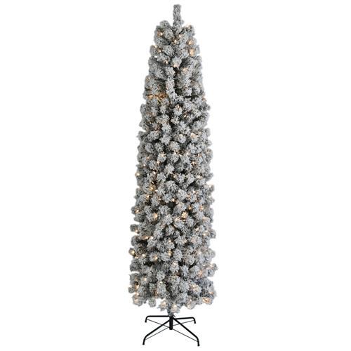 UBesGoo 7.5ft Flocked Pencil Christmas Tree, with 385 Lights