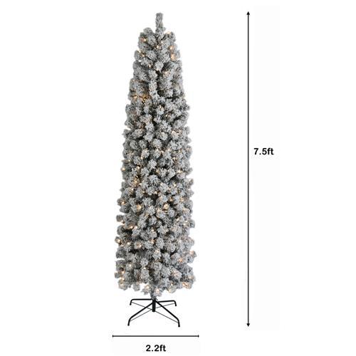 UBesGoo 7.5ft Flocked Pencil Christmas Tree, with 385 Lights