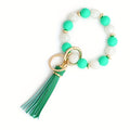 Silicone Beaded Bracelet Keychain, Key Ring Bangle Wristlet Keychain With Faux Leather Tassel For Women/Girls
