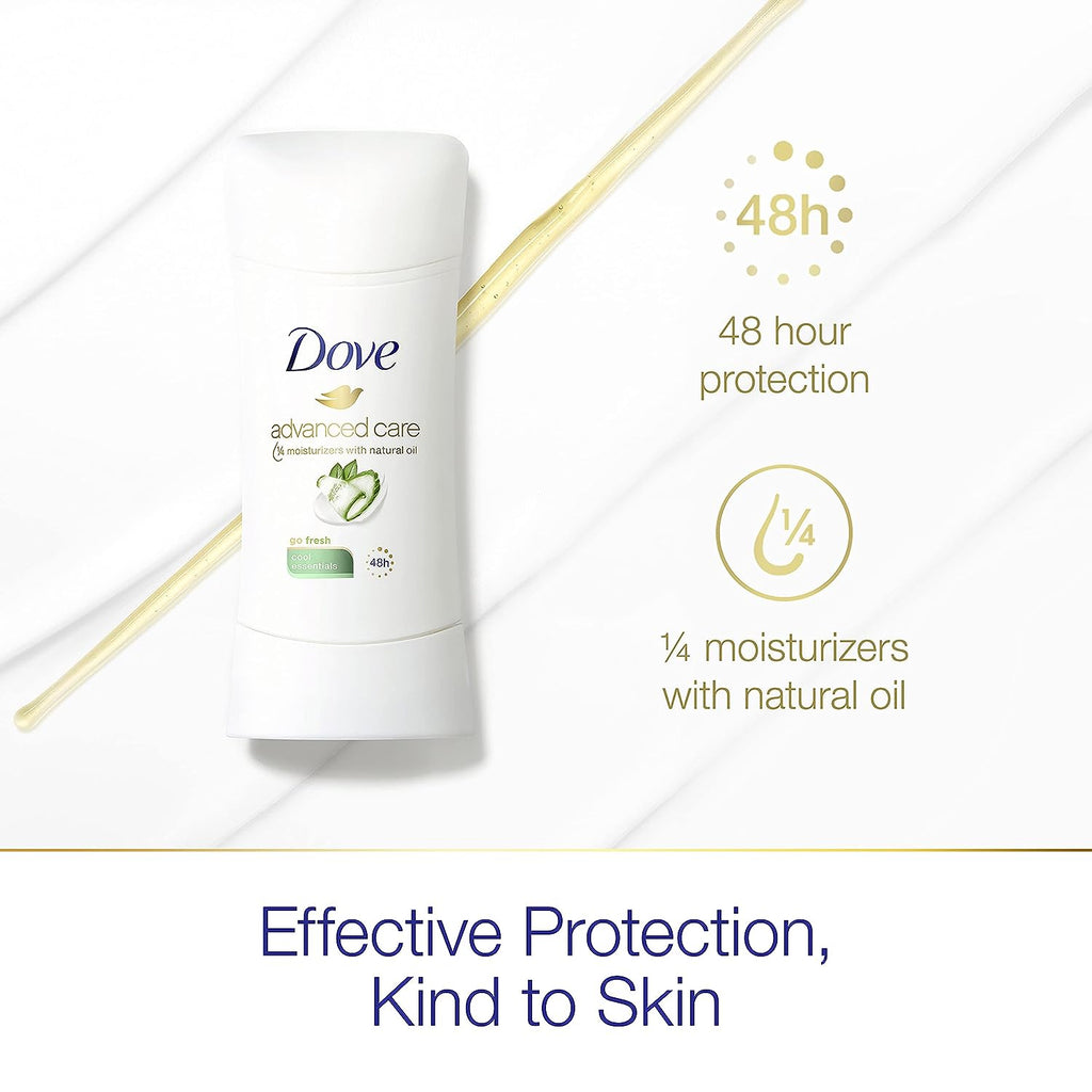 Dove Advanced Care Antiperspirant Deodorant Stick for Women Cool Essentials For 48 Hour Protection And Soft And Comfortable Underarms 2.6 Ounce (Pack of 12)