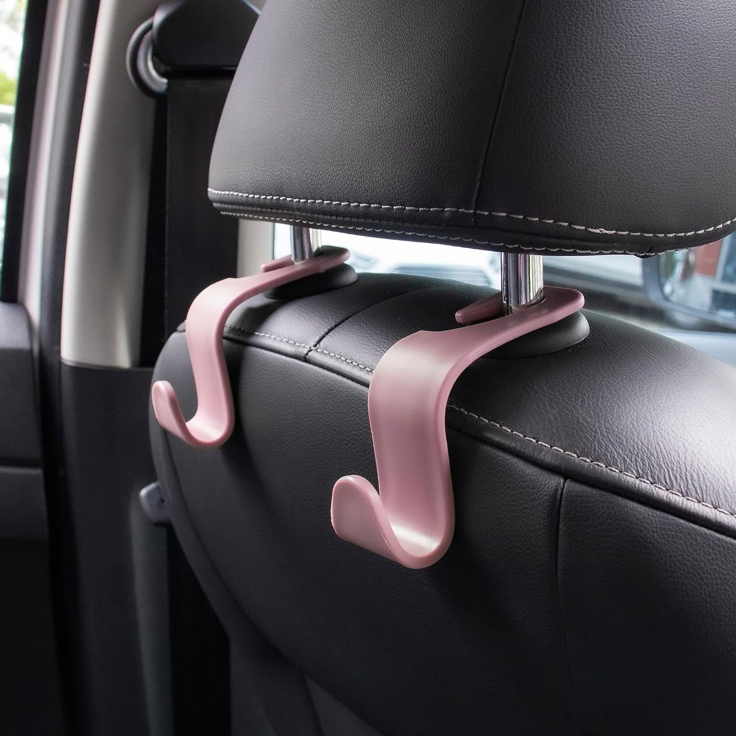 LivTee Car Seat Headrest Hook, Auto Seat Hook Hangers Storage Organizer Interior Accessories for Purse Coats Umbrellas Grocery Bags Handbag, 4-Pack - Pink