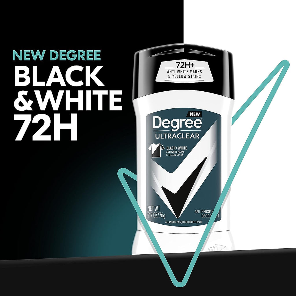 Degree Men UltraClear Antiperspirant Deodorant Black + White 4 count 72-Hour Sweat &amp; Odor Protection Antiperspirant For Men With MotionSense Technology 2.70 Ounce (Pack of 4)