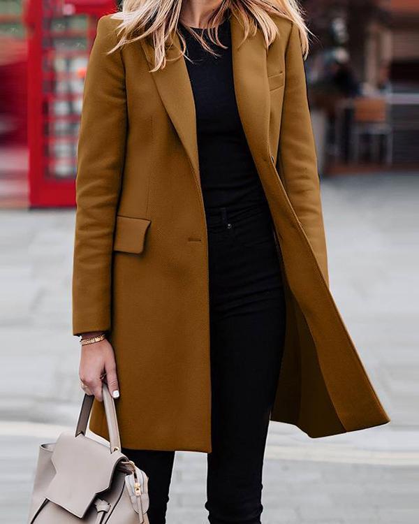 mid-length breasted solid color blazer coat