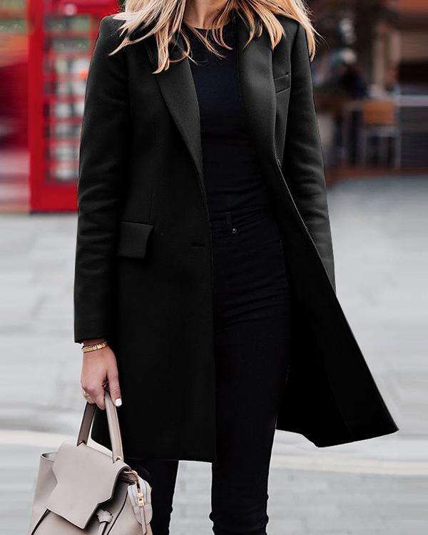 mid-length breasted solid color blazer coat