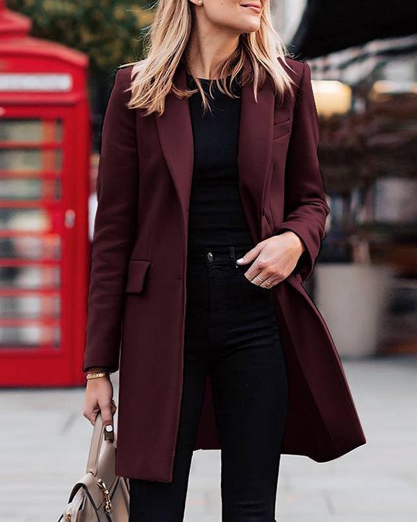 mid-length breasted solid color blazer coat