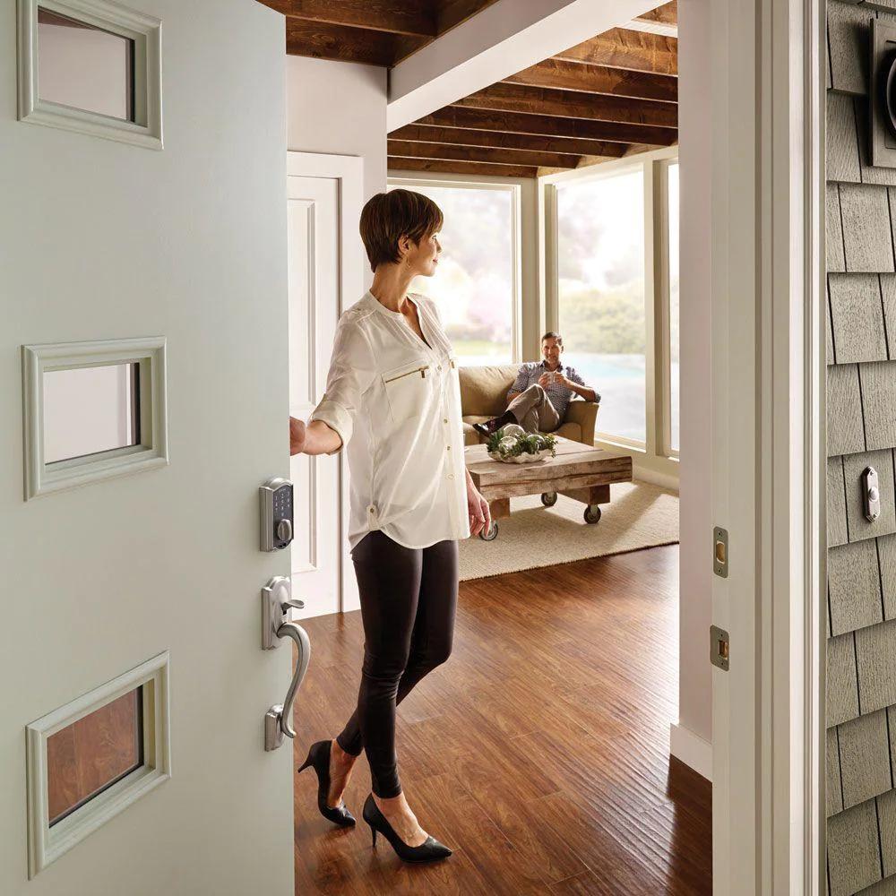 Camelot Aged Bronze Touch Electronic Deadbolt and Front Entry Door Handle with Accent Door Lever