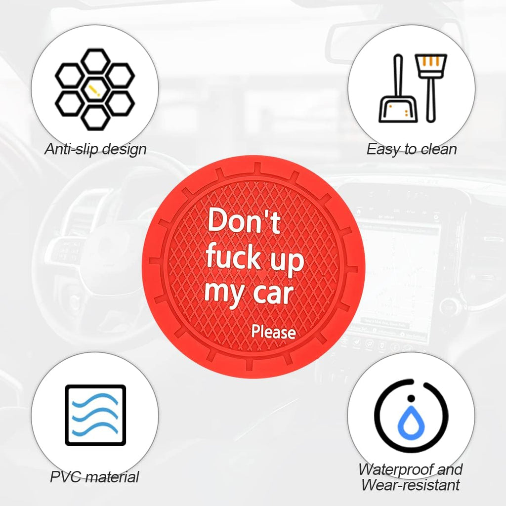 8sanlione Car Cup Coaster, 4Pcs 2.75 Inch Auto Cup Holder Insert Coasters, Non-Slip Waterproof Embedded Drink Mat, Automotive Interior Accessories for Men and Women (D Red/4PCS)