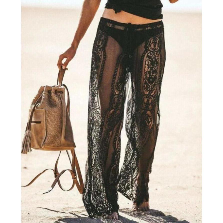 floral lace wide flares pants