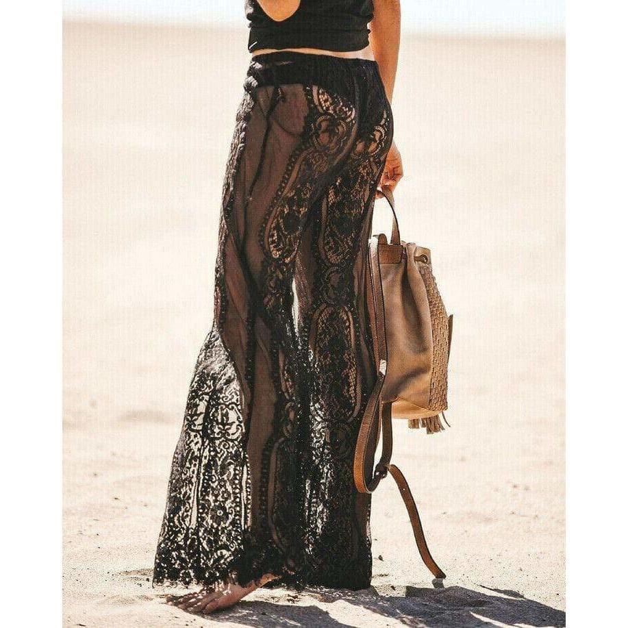 floral lace wide flares pants