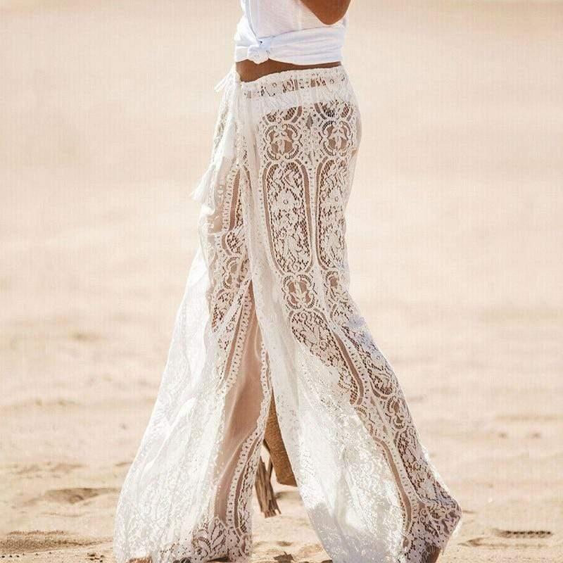 floral lace wide flares pants