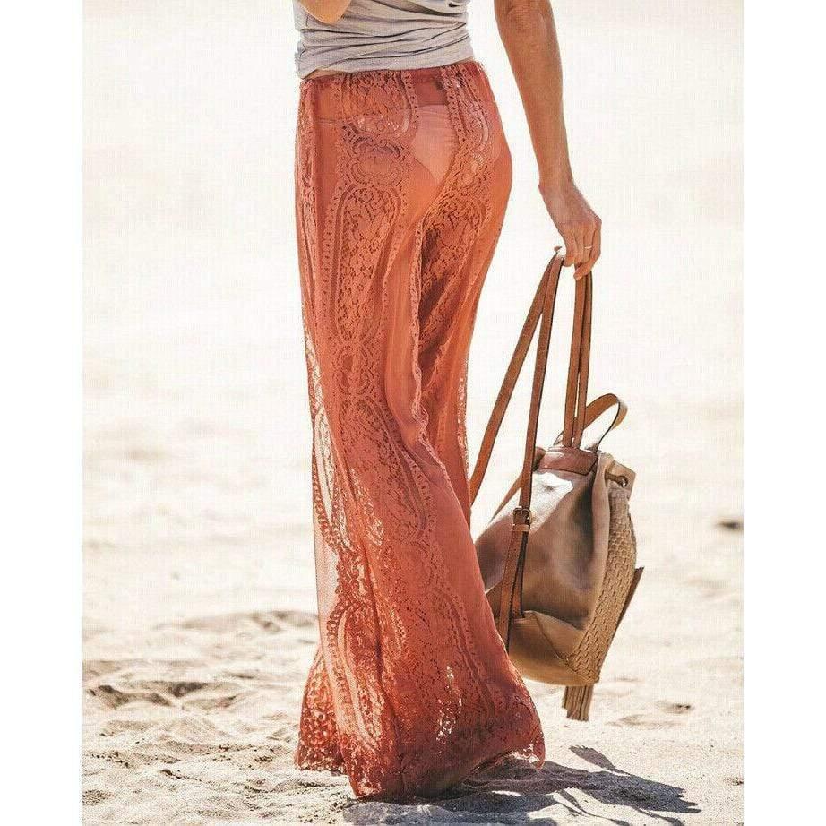 floral lace wide flares pants