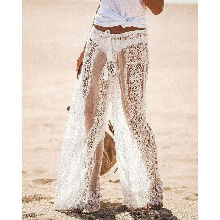 floral lace wide flares pants