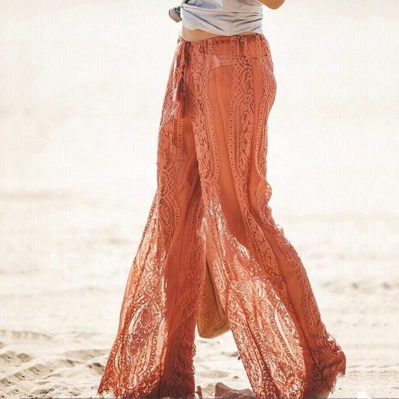 floral lace wide flares pants