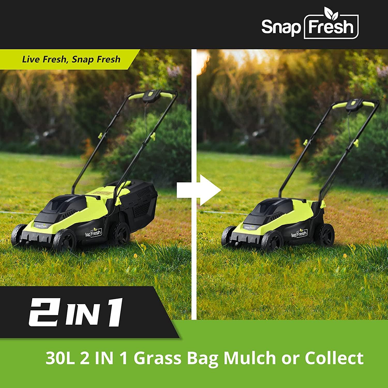 SnapFresh Cordless Lawn Mower, 14 Inch Electric Lawn Mower with Brushless Motor, 20v 4.0ah Battery and Charger, with 2-in-1 Grass Bag, Push Lawn Mower
