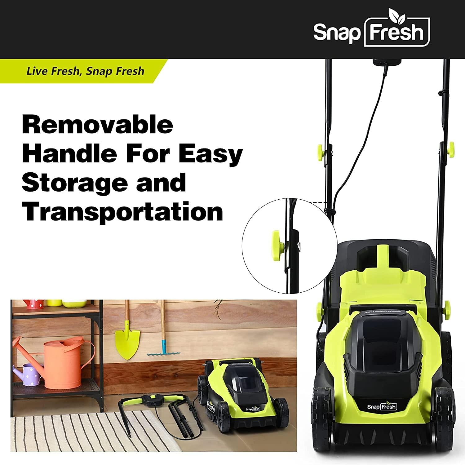 SnapFresh Cordless Lawn Mower, 14 Inch Electric Lawn Mower with Brushless Motor, 20v 4.0ah Battery and Charger, with 2-in-1 Grass Bag, Push Lawn Mower