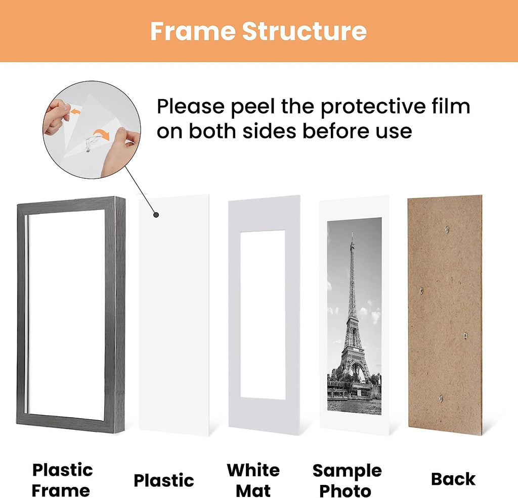 upsimples 11x14 Picture Frame Set of 5, Display Pictures 8x10 with Mat or 11x14 Without Mat,Wall Gallery Photo Frames, Metallic Gray