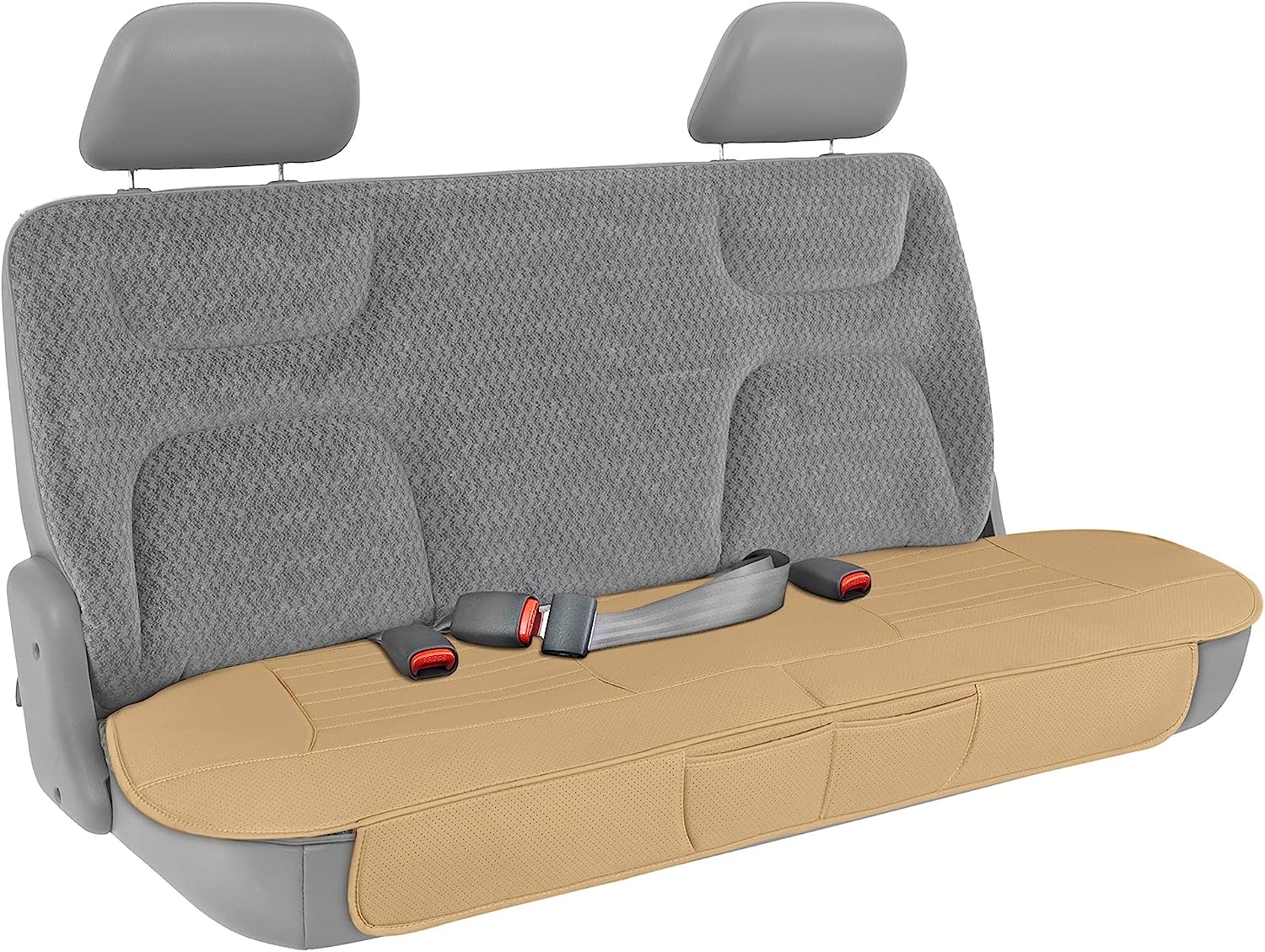 Motor Trend Seat Covers for Cars Trucks SUV, Faux Leather Full Set Beige Padded Car Seat Covers with Storage Pockets, Premium Interior Car Seat Cover