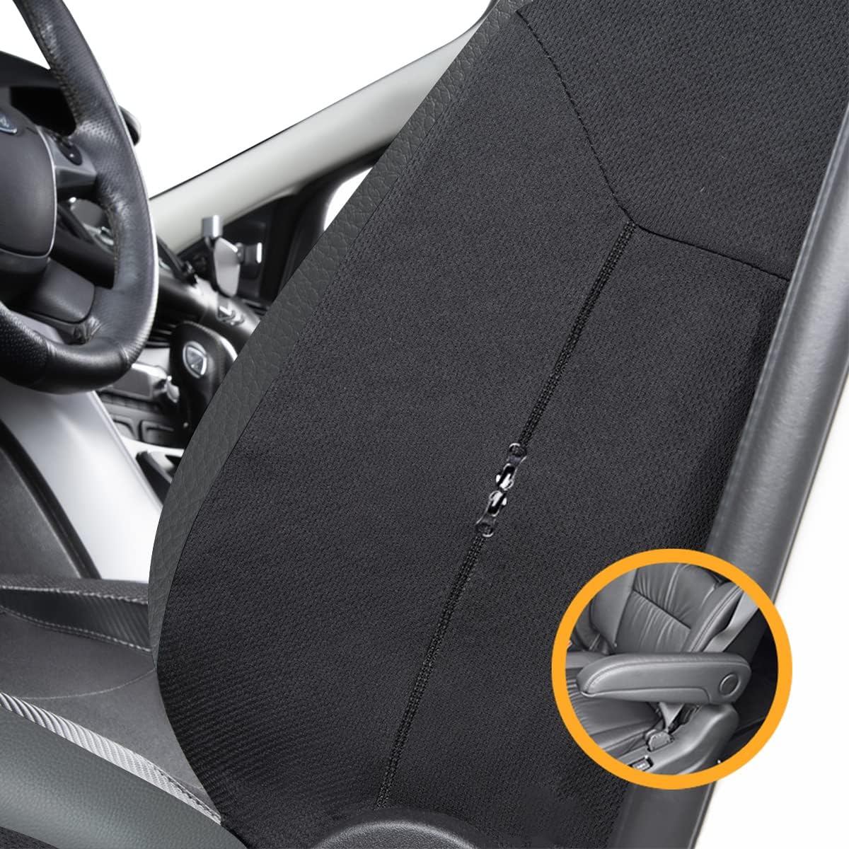 Flying Banner car seat Covers Protects Water Proof Faux Leather Carbon Fiber Front and Rear Bench (Black Gray, Full Set - 8PCS)