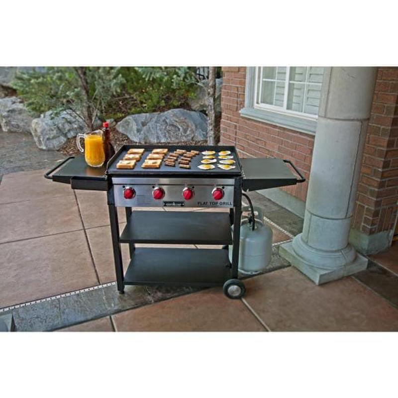 Flat Top Grill 4-Burner Propane Gas Grill in Black with Griddle