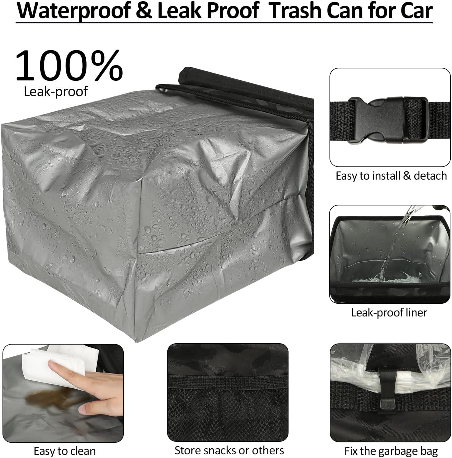 ELONGRIVER Car Trash Can Bin for Car Back Seat Leak Proof, Cute Car Trash Bag Hanging, Vehicle Trash Can for SUV Truck Van, Automotive Car Garbage Cans Front Seat Camo Black