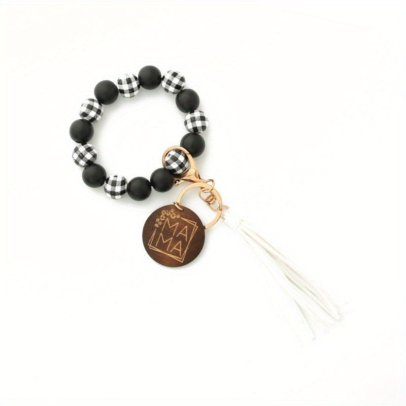 Leopard Wood Beads Hand Beads Spot Wood Beads Bracelet Hand Tassel Bracelet Car Key Chain