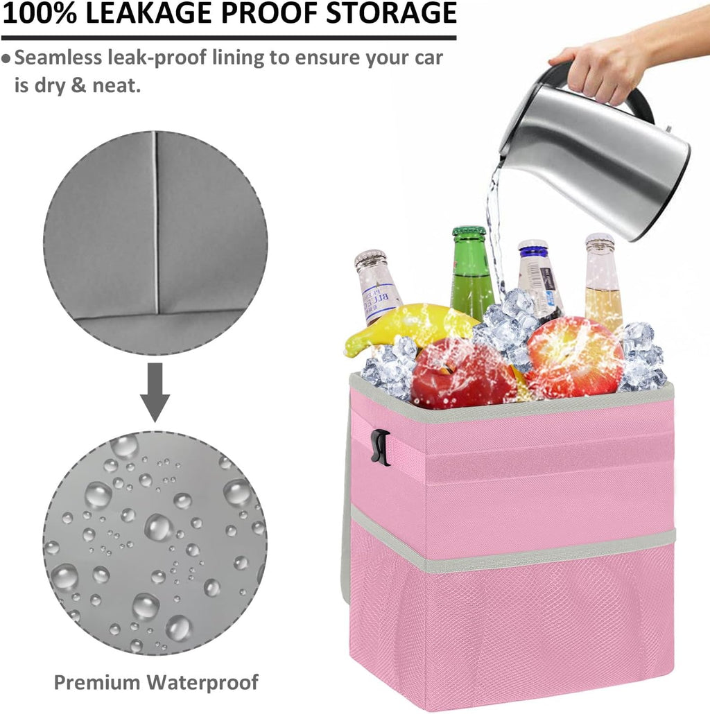 Vankor Car Trash Can for Car Cute, Car Trash Bag Bin Hanging Waterproof Automotive Car Garbage Cans Leak Proof Vehicle Trash Can Pink