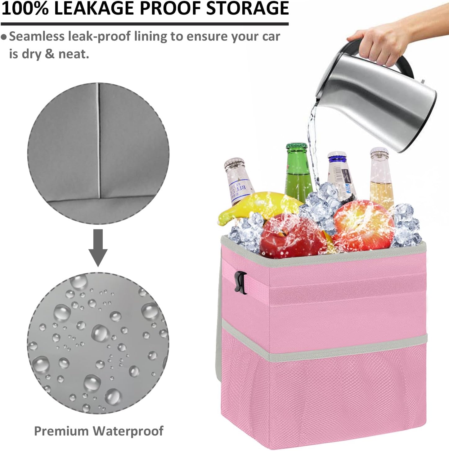 Vankor Car Trash Can for Car Cute, Car Trash Bag Bin Hanging Waterproof Automotive Car Garbage Cans Leak Proof Vehicle Trash Can Pink