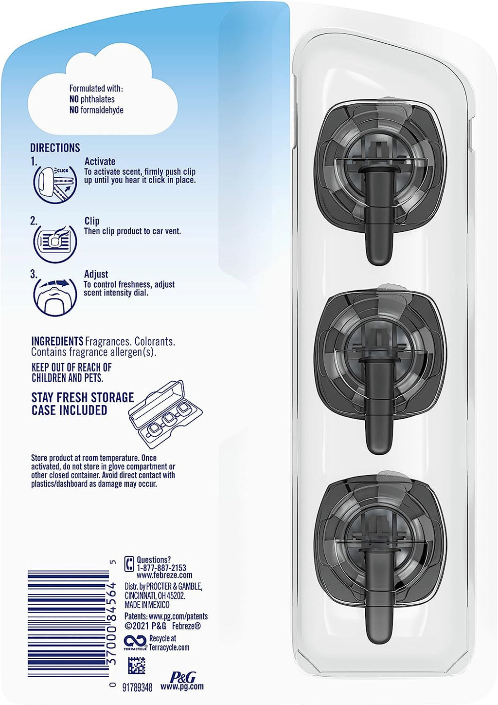 Febreze Unstopables Car Odor-Fighting Car Freshener Vent Clip Fresh, .07 fl oz. Car Vent Clip, Pack of 3