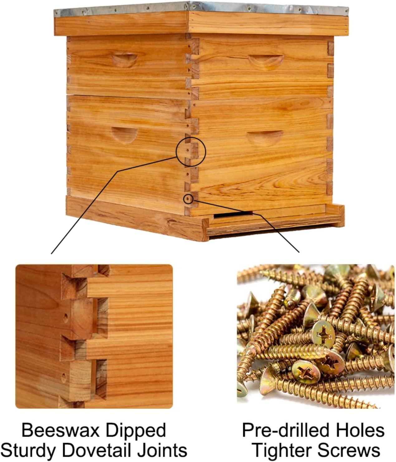 Honey Lake 8-Frame Bee Hive 1 Brood Beehive Box and 1 Medium Bee Hive Super Box,Bee Hives and Supplies Starter Kit Include Beehive Frames and Foundation Sheet