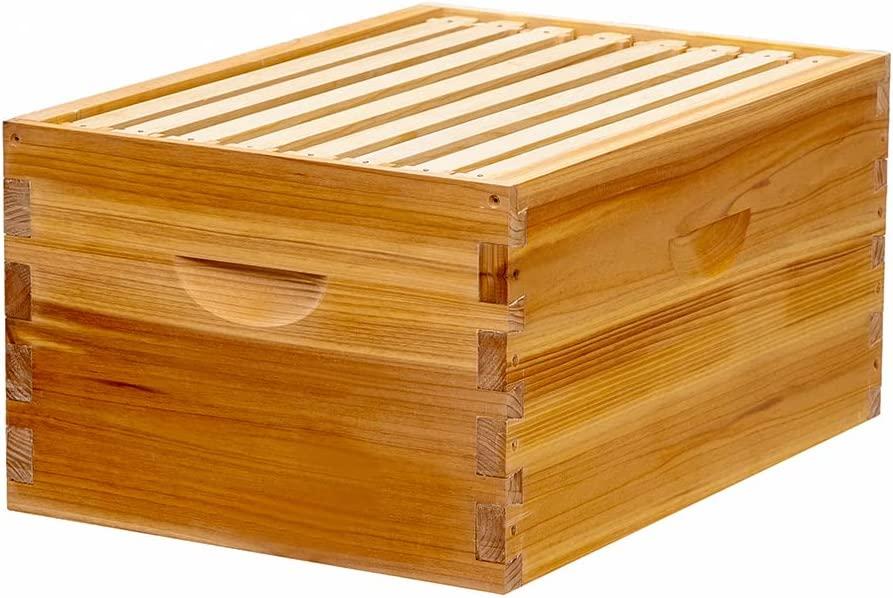 Honey Lake 8-Frame Bee Hive 1 Brood Beehive Box and 1 Medium Bee Hive Super Box,Bee Hives and Supplies Starter Kit Include Beehive Frames and Foundation Sheet