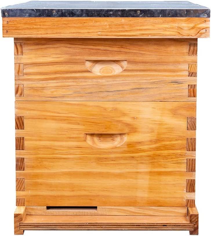 Honey Lake 8-Frame Bee Hive 1 Brood Beehive Box and 1 Medium Bee Hive Super Box,Bee Hives and Supplies Starter Kit Include Beehive Frames and Foundation Sheet