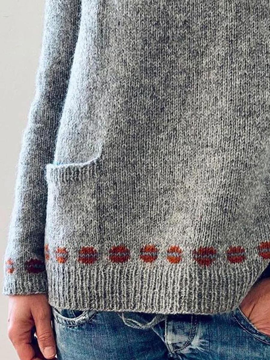 Casual Solid Color Crew Neck Long Sleeves Pocket Sweater