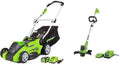 Greenworks G-MAX 40V 16'' Cordless Lawn Mower with 4Ah Battery - 25322 Model & 12-Inch 24V Cordless String Trimmer/Edger, 2.0 AH Battery Included 21342