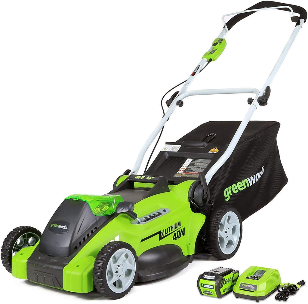 Greenworks G-MAX 40V 16'' Cordless Lawn Mower with 4Ah Battery - 25322 Model & 12-Inch 24V Cordless String Trimmer/Edger, 2.0 AH Battery Included 21342
