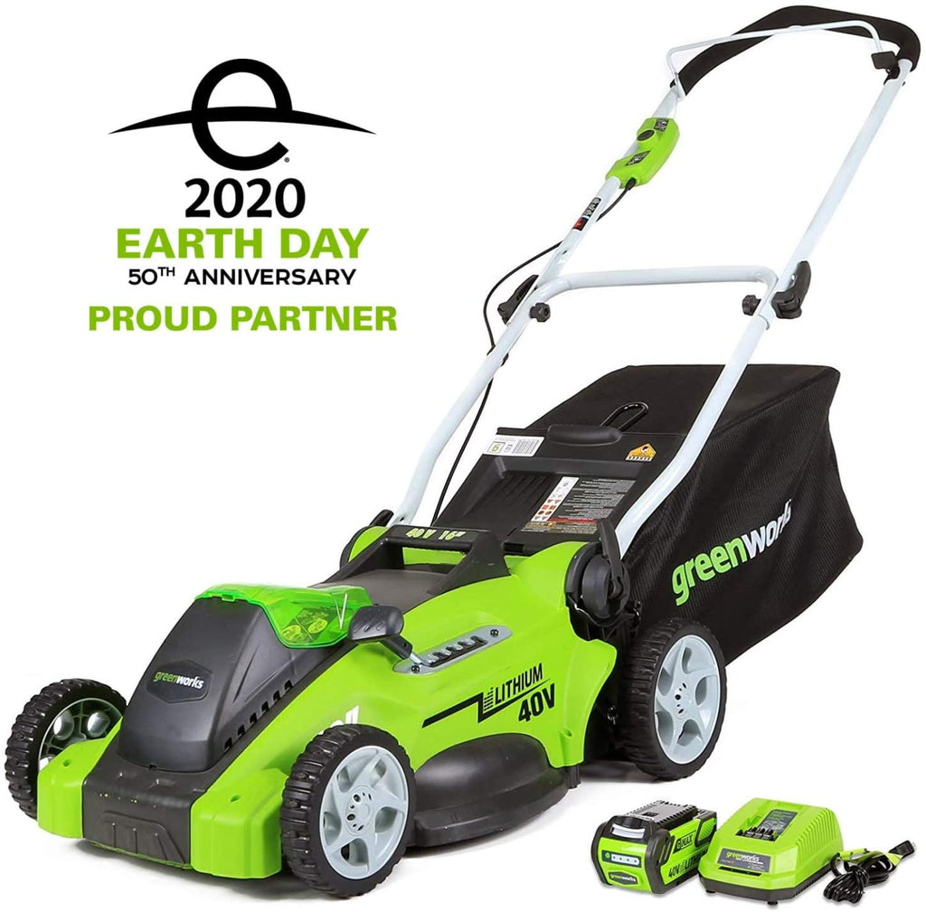 Greenworks G-MAX 40V 16'' Cordless Lawn Mower with 4Ah Battery - 25322 Model & 12-Inch 24V Cordless String Trimmer/Edger, 2.0 AH Battery Included 21342