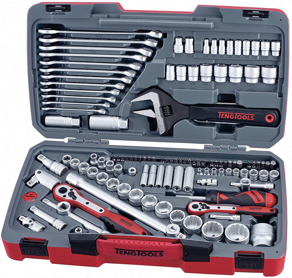 Teng Tools 127 Piece 1/4, 3/8 &amp; 1/2 Drive Metric &amp; SAE Regular/Shallow &amp; Deep Socket Set - TM127