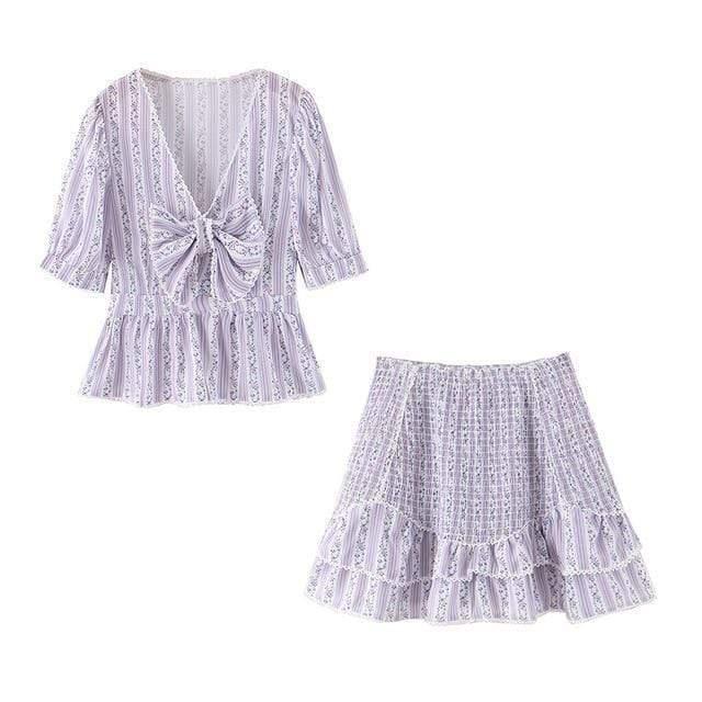 stripe floral print top and skirt set