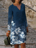 V-neck Floral Print Casual Loose Shift Dress