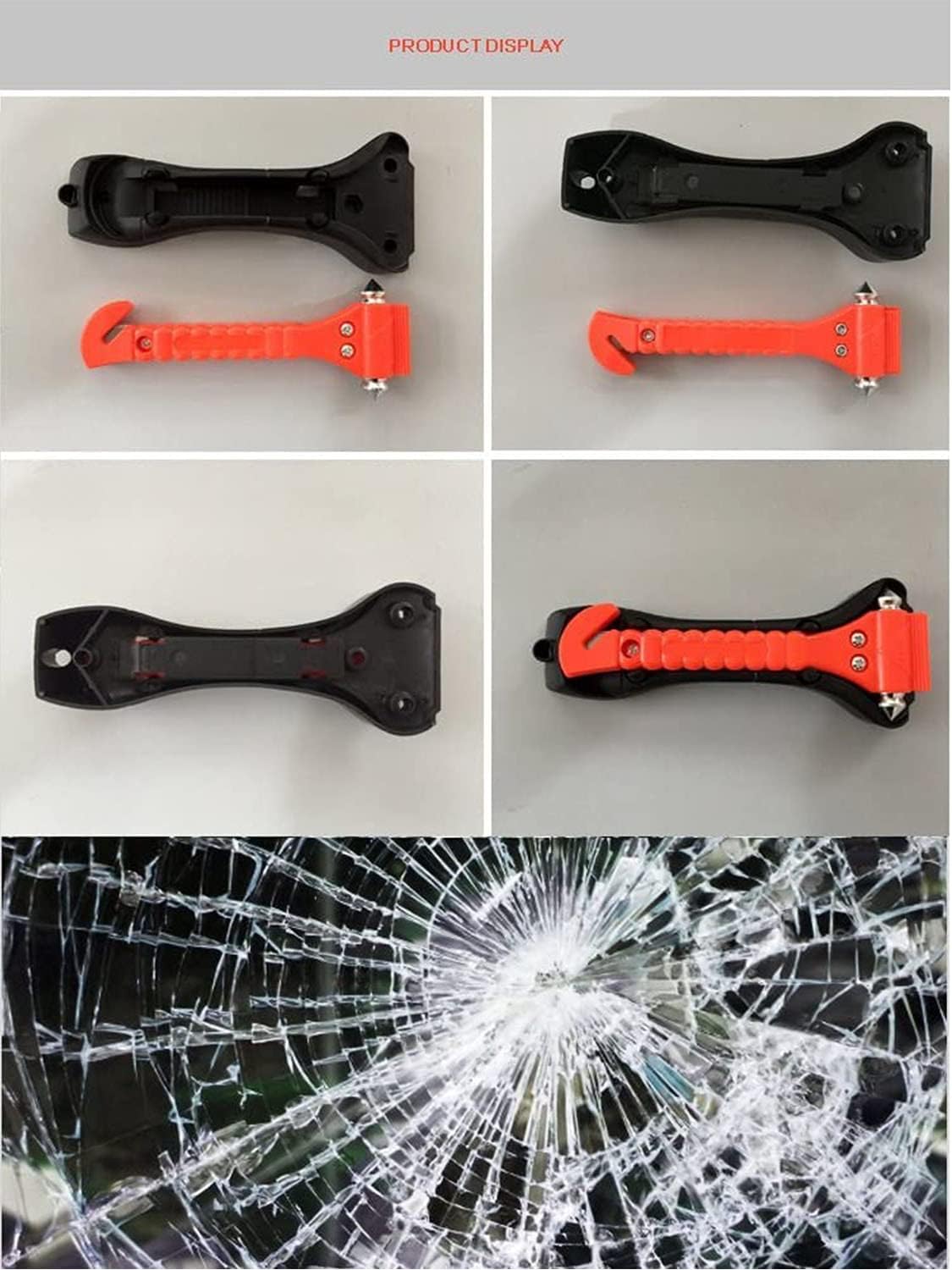 SINSEN Car Safety Hammer Set of 10 Emergency Escape Tool Auto Car Window Glass Hammer Breaker and Seat Belt Cutter Escape 2-in-1 for Family Rescue &amp; Auto Emergency Escape Tools (Reflective Tape 10PCS)