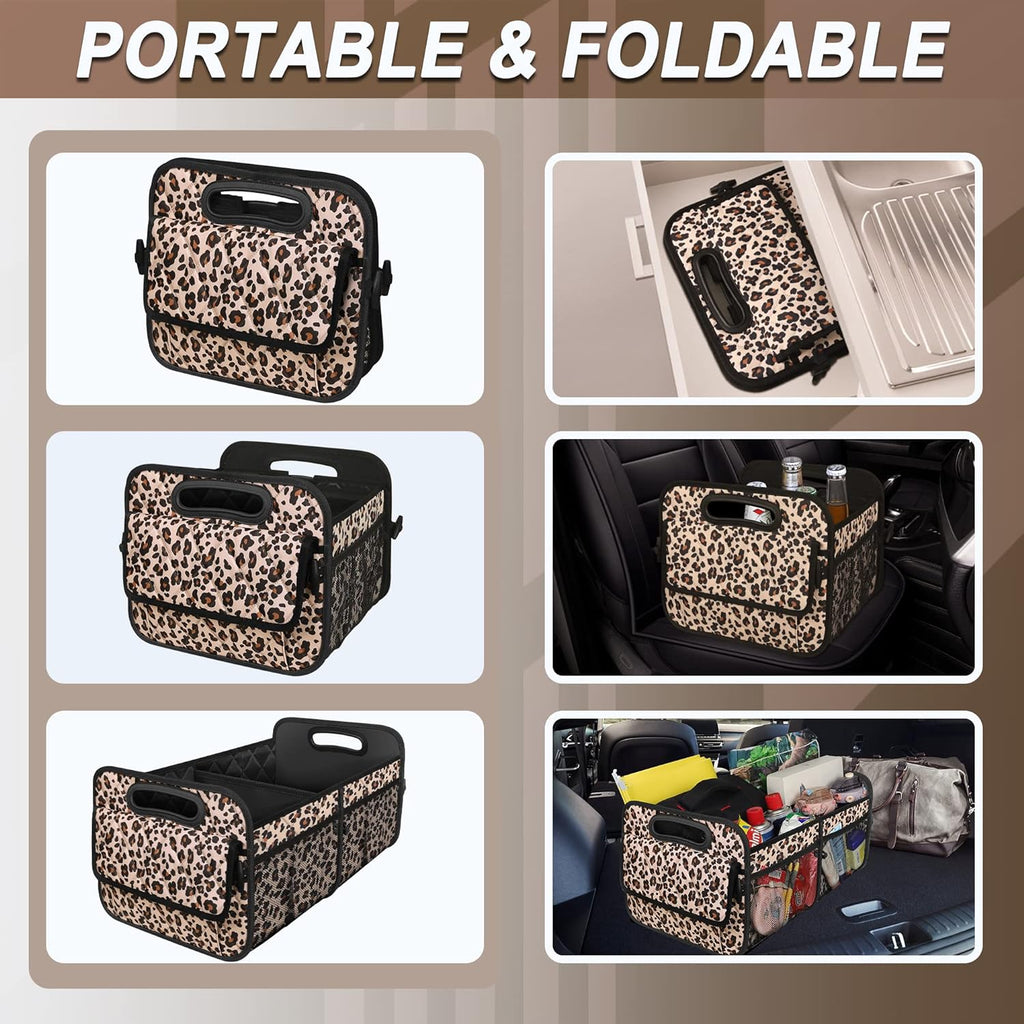Car Trunk Organzier for suv,Car Organziers and Storage with 6 Big Pocket,Car Accessories for Women/Men 70L Waterproof Polyester Trunk Organzier for Car/SUV/Minivan/Truck(Large, Leopard print)