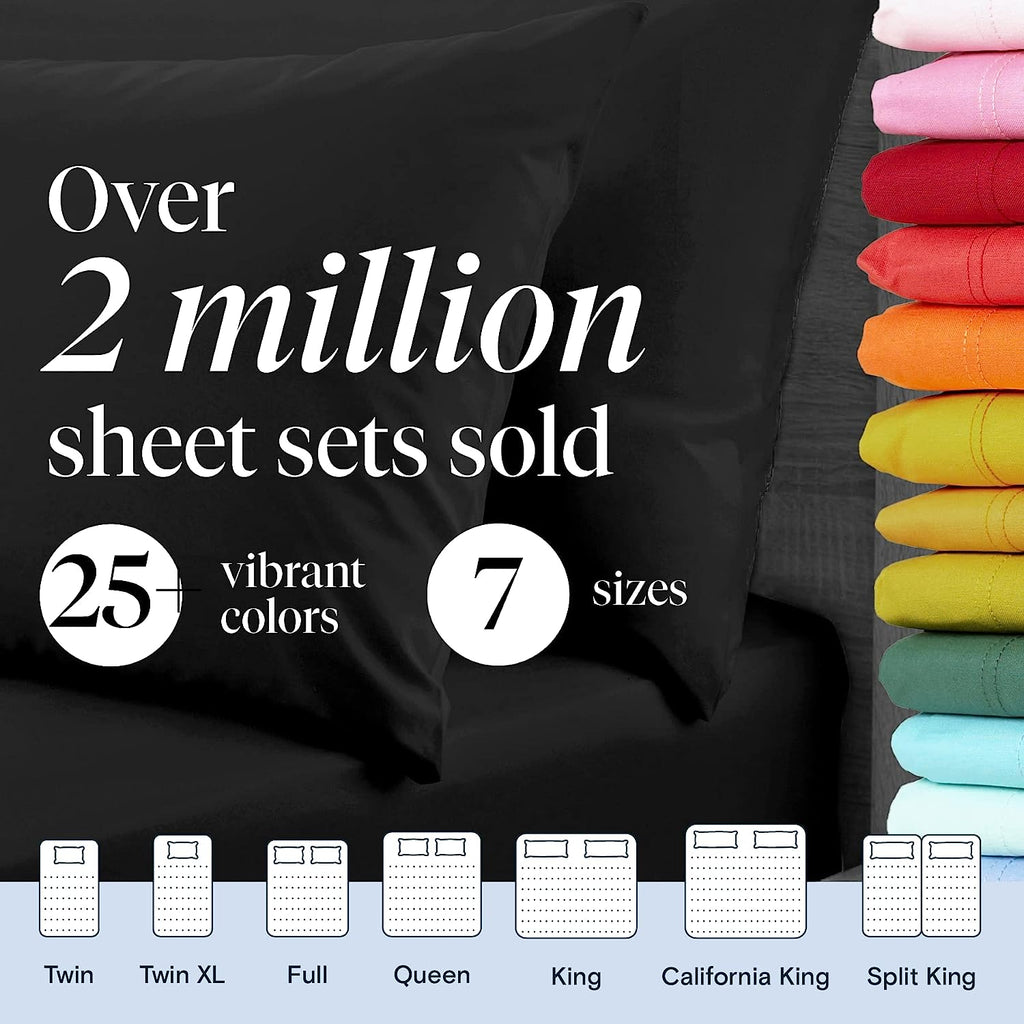 LuxClub 6 PC Full Size Sheet Set Bamboo Sheets Deep Pockets 18" Eco Friendly Wrinkle Free Cooling Sheets Machine Washable Hotel Bedding Silky Soft - Black Full