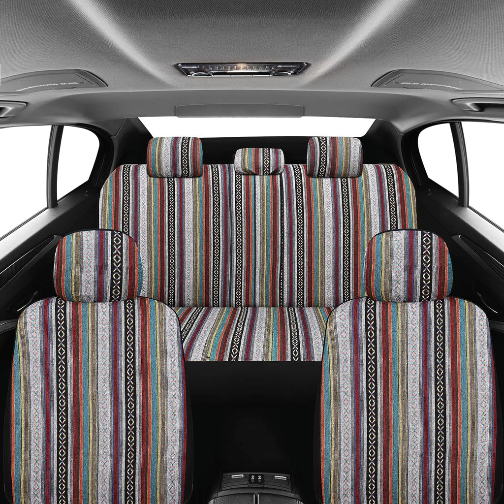 Pariitadin Baja Saddle Blanket Car Seat Covers Full Set with Seat Belt Pads, Washable Breathable Striped Woven Cloth Seat Covers for Cars Interior, Universal Fit Most Cars, Airbag Compatible, Red