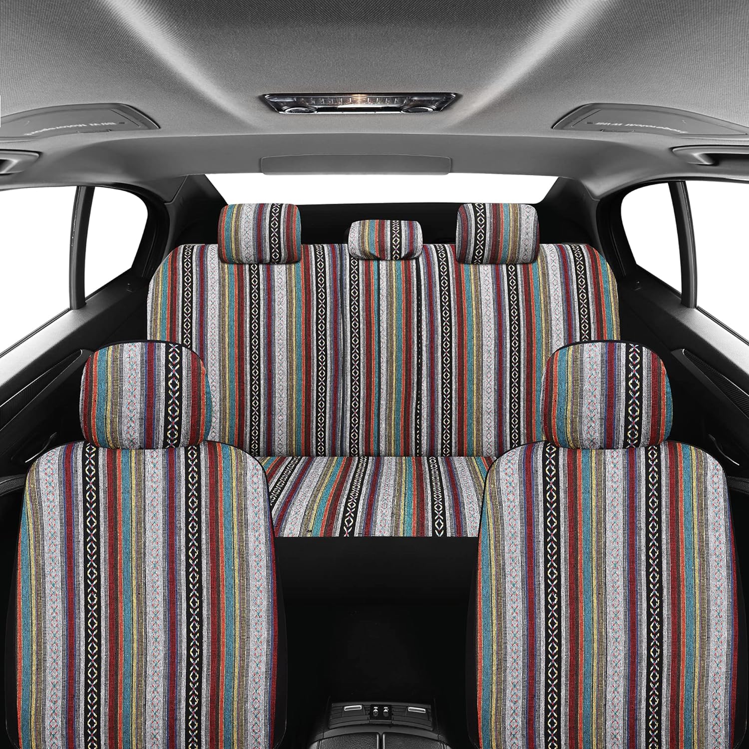 Pariitadin Baja Saddle Blanket Car Seat Covers Full Set with Seat Belt Pads, Washable Breathable Striped Woven Cloth Seat Covers for Cars Interior, Universal Fit Most Cars, Airbag Compatible, Red