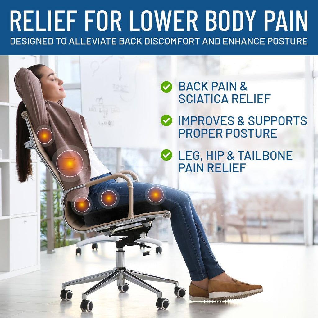 Everlasting Comfort – The Original Seat Cushion for Desk Chair, Enhances Posture and Support, Non-Slip, Ideal Tailbone Cushions for Pressure Relief - Multi-Use Gaming, Car, Office Chair Cushion